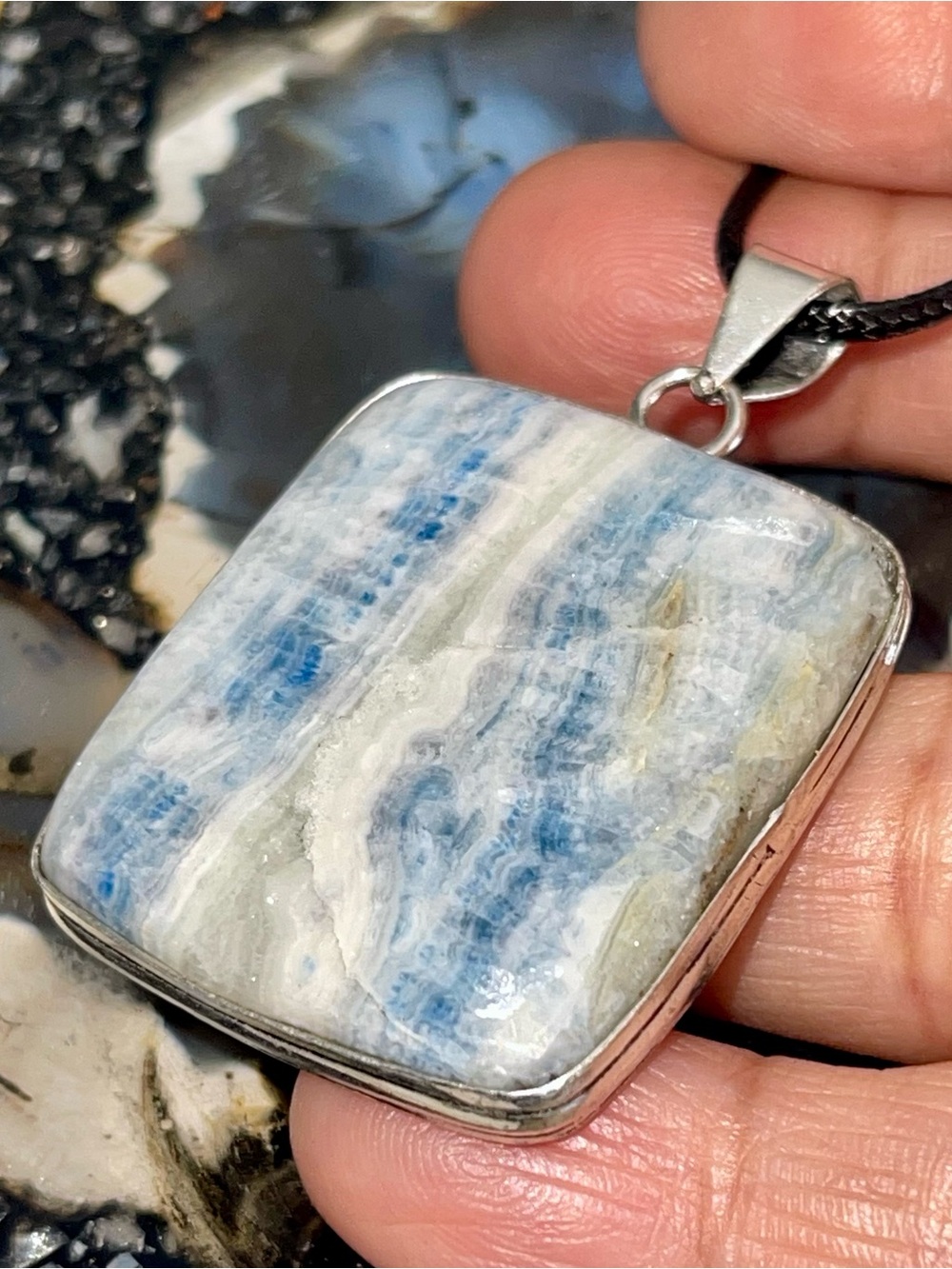 Blue Scheelite Pendant 1 7/8”- Calm & Communication Stone